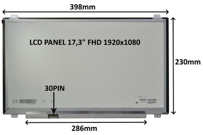 LCD PANEL 17,3'' FHD 1920x1080 30PIN MATNÝ IPS / ÚCHYTY HORE A DOLE