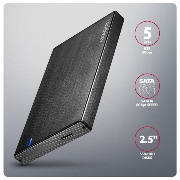 AXAGON EE25-XA6C, USB-C 5Gbps - SATA 6G, 2.5" kovový ALINE box Externí box, 2.5" SATA HDD/SSD, USB-C 5Gbps, UASP, TRIM, hliníkové telo, USB-C kabel