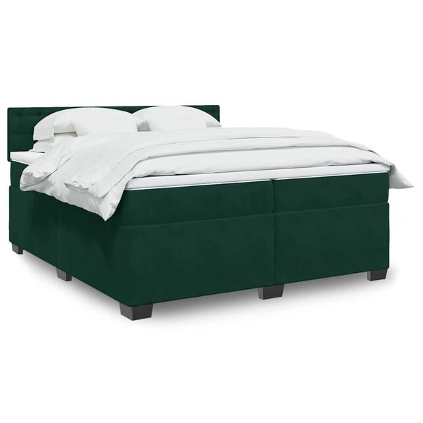 vidaXL Posteľný rám boxsping s matracom tmavozelený 200x200 cm zamat