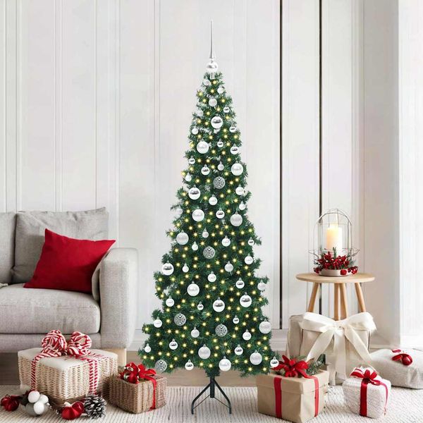 vidaXL Rohový umelý vianočný strom s 300 LED-i Zelená 180 cm PVC a kov