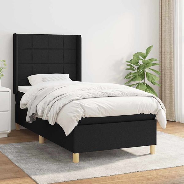 vidaXL Posteľný rám boxspring s matracom čierny 90x200 cm látka