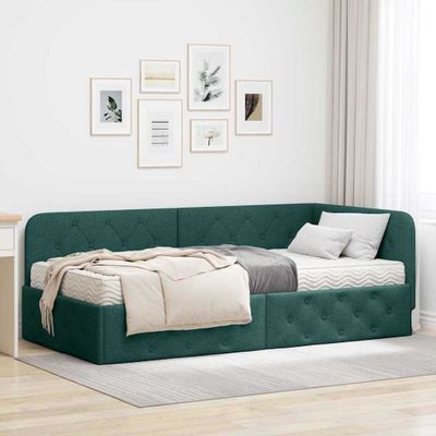 vidaXL Rohový rám postele Tmavozelená 90 x 190 cm látka