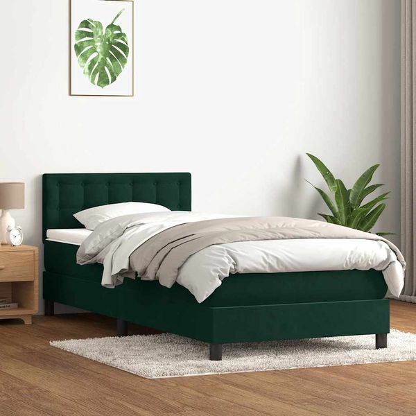 vidaXL Posteľný rám boxsping s matracom tmavozelený 90x210 cm zamat
