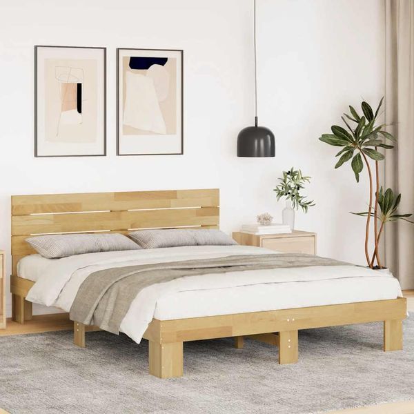 VidaXL Rám postele s čelom bez matraca 135x190cm Dub z masívneho dreva