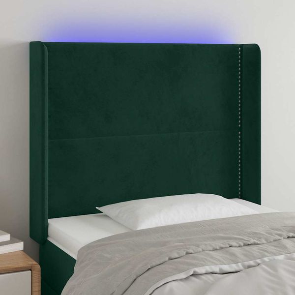 vidaXL Čelo postele s LED tmavozelené 103x16x118/128 cm zamat
