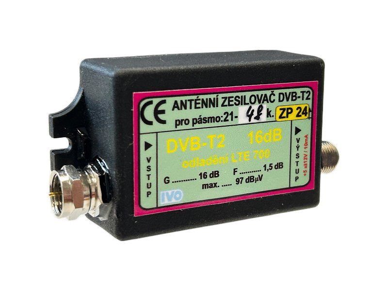Ivo ZP24-VY DVB-T2 zesilovač 16dB (5-12V) / 21-48.k / 5G LTE venkovní