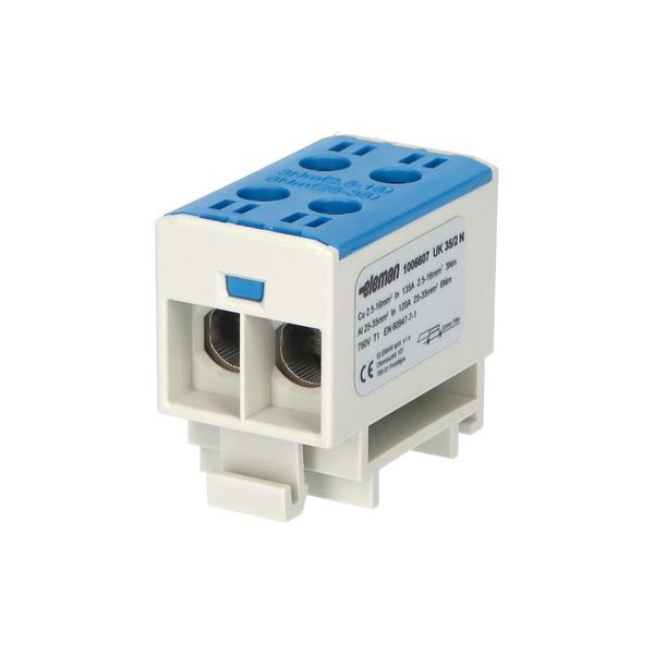 Svorka univerzálna UK 35/2 N, 135 A, 1pól., AL/CU, krytá, modrá, na DIN