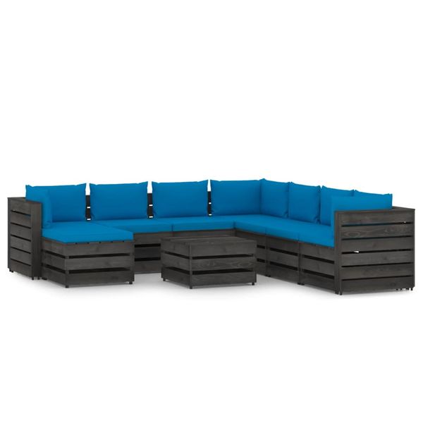 vidaXL 9-dielna sedacia súprava s podložkami, sivá, impregnované drevo