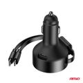 Nabíjačka do auta výsuvná C kábel + lightning kábel + USB C port 12/24V 60W AMiO-04370