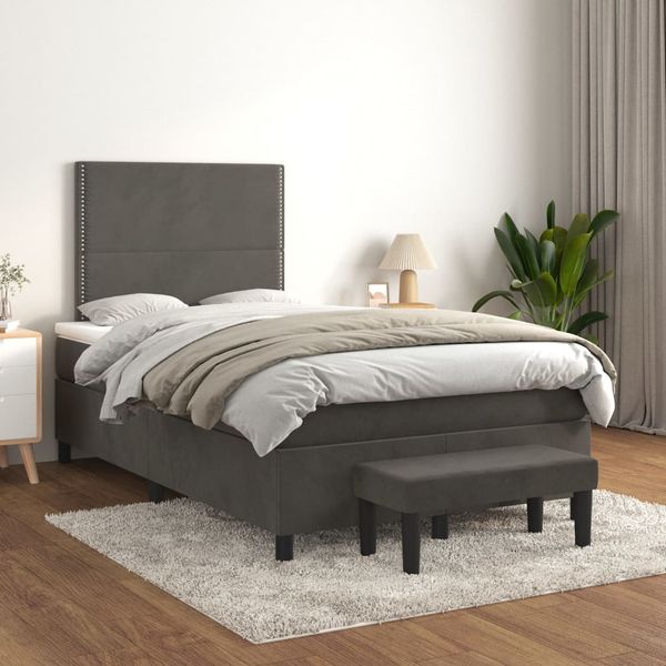 vidaXL Posteľný rám boxspring s matracom tmavosivý 90x190 cm zamat