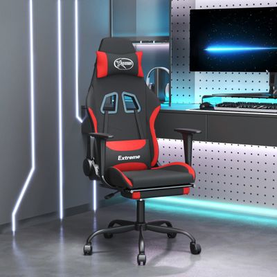 vidaXL Herná stolička s podnožkou čierna a červená látková