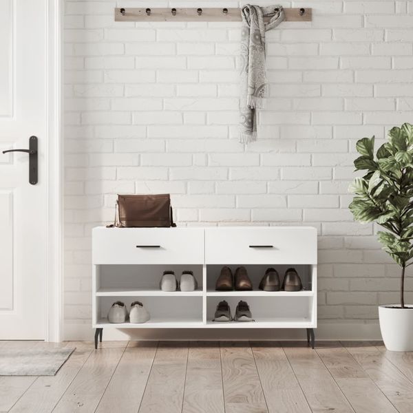 vidaXL Lavička na topánky, lesklá biela 102x35x55 cm, kompozitné drevo