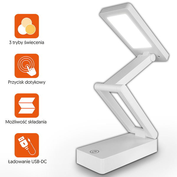 Collapsable LED desk Lamp 10W, 3000/4500/6000K, touch control, 1200mAh, white, LTC