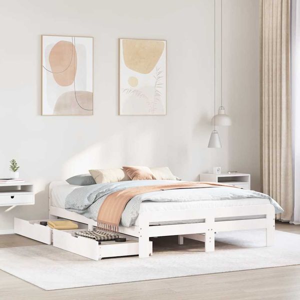 vidaXL Posteľ bez matraca biely 150x200 cm masívna borovica