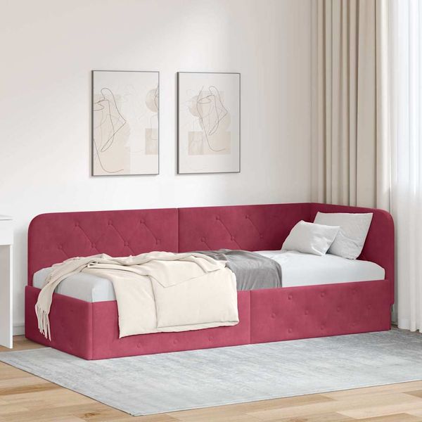 vidaXL Rohový rám postele Víno červené 80 x 200 cm Zamat