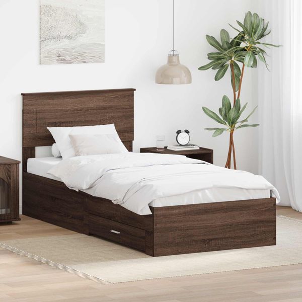 vidaXL Rám postele Hnedý dub a striebro 90 x 200 cm Kompozitné drevo