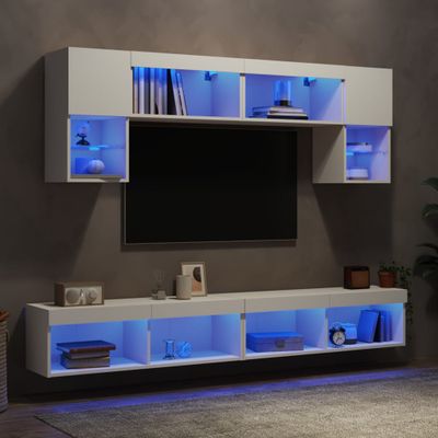 vidaXL 6-dielne TV nástenné skrinky s LED biele kompozitné drevo
