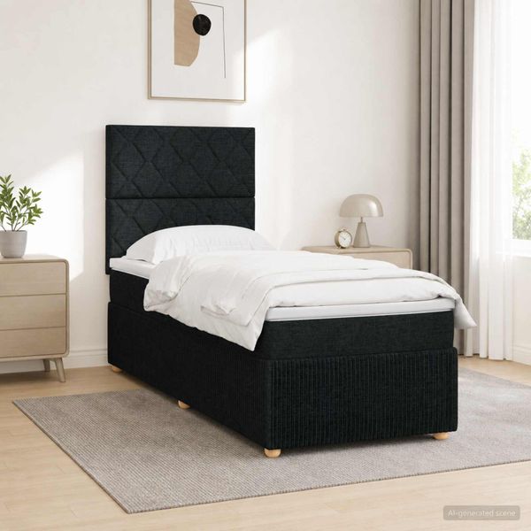 vidaXL LED boxspring posteľ s matracom Čierna 100 x 200 cm Látka