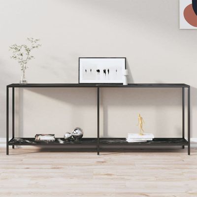 vidaXL Konzolový stolík čierny 200x35x75,5 cm tvrdené sklo