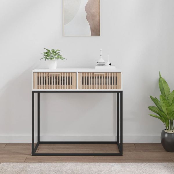 vidaXL Konzolový stolík biely 80x30x75 cm kompozitné drevo a železo