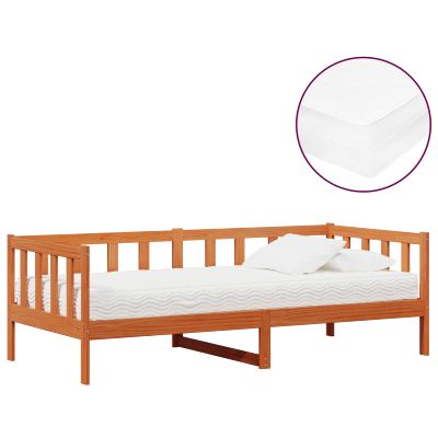 vidaXL Denná posteľ s čelnou doskou Voskovo hnedá a biela 90 x 200 cm