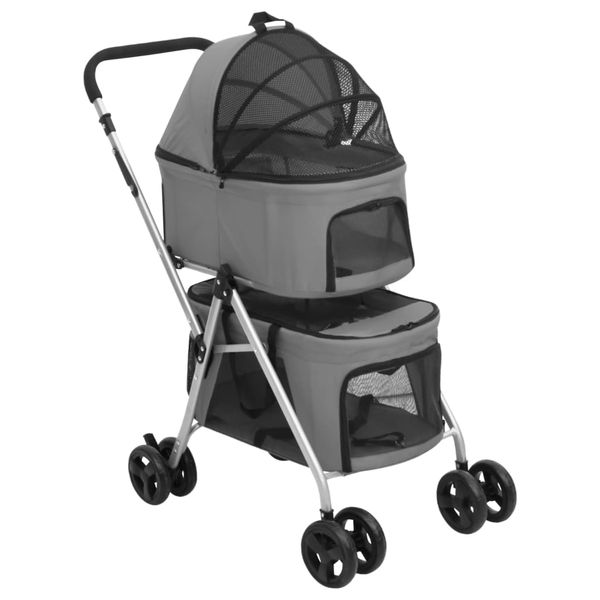 vidaXL 2-vrstvový skladací kočík pre psa sivý 83x48x97cm oxford. látka