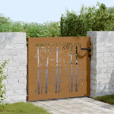 vidaXL Záhradná brána 85x100 cm, corten oceľ, bambusový dizajn