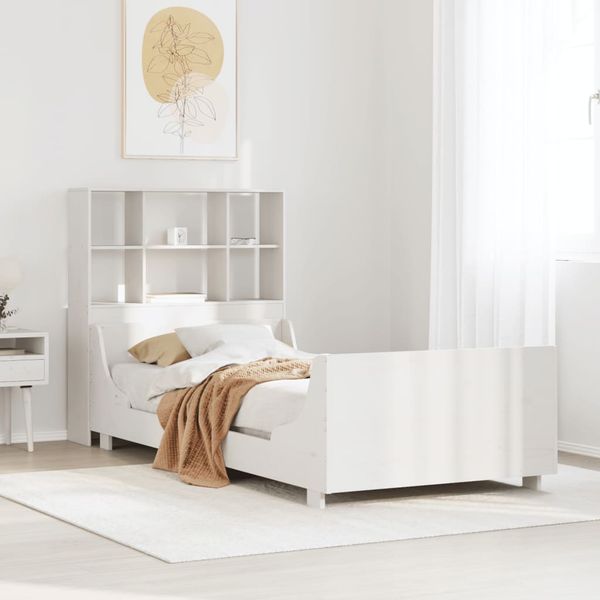 vidaXL Posteľ s knižnicou bez matraca biela 90x200 cm masívne drevo