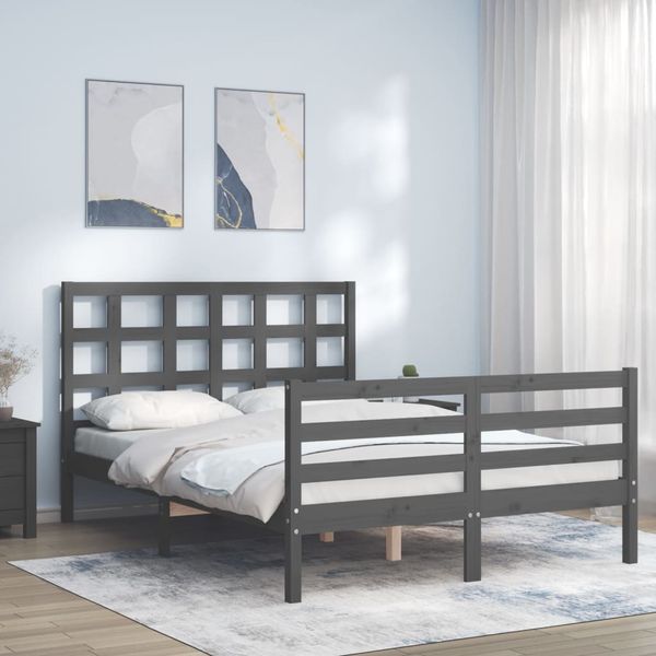vidaXL Rám postele s čelom sivý 140x190 cm masívne drevo