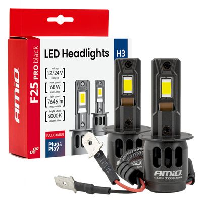 LED žiarovky hlavného svietenia Séria F25 PRO BLACK FULL CANBUS H3 68W 12V 24V AMiO-04718