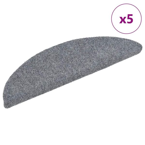 vidaXL Schodové rohože, samolepiace, 5 ks, 56x17x3 cm, svetlosivé, polkruhové