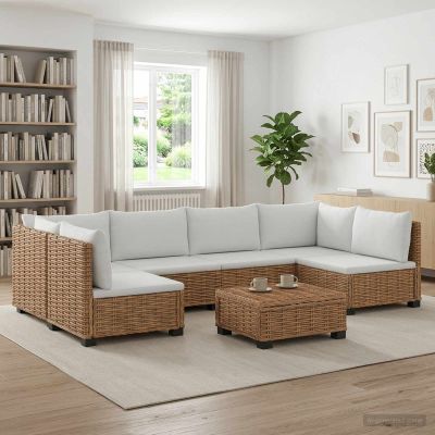 vidaXL 7 ks Ratanová lounge súprava s vankúšmi GENDT Prírodný ratan