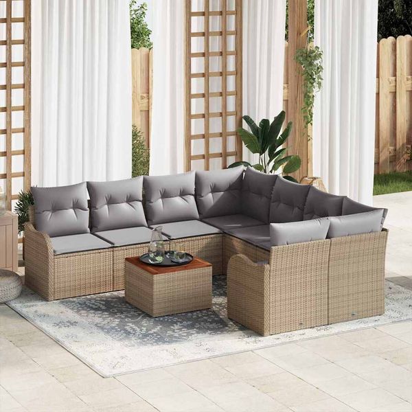 vidaXL Súprava záhradných pohoviek s vankúšom 9 pcs Béžová polyratan