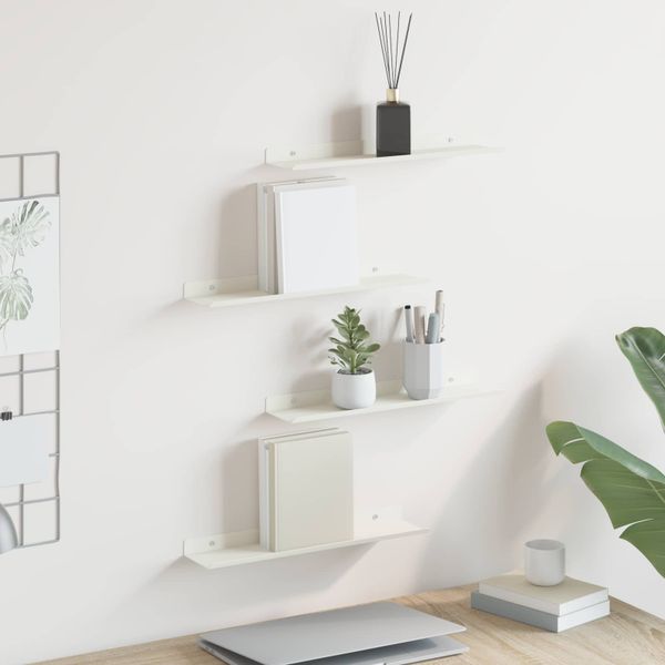 vidaXL Závesná polica Nástenný 4 pcs Biely 40 x 8,5 x 2,5 cm Oceľ