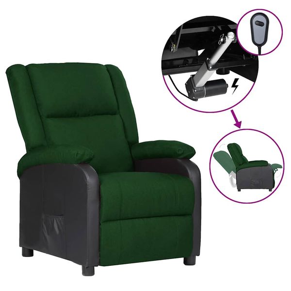 vidaXL Elektrické sklápacie kreslo, tmavozelená, umelá koža a látka