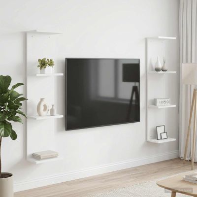 vidaXL Stenná polica 2 ks Biela 25 x 15 x 100 cm Kompozitné drevo