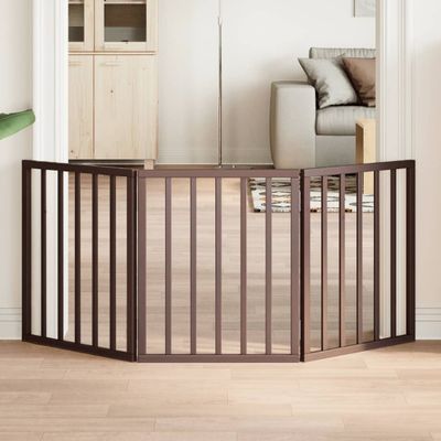 vidaXL Brána pre psa skladacia 3 panely hnedá 150 cm topoľové drevo