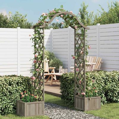 vidaXL Záhradná pergola s kvetináčom sivý jedľový masív