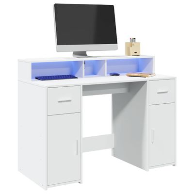 vidaXL Stôl s LED svetlami biely 120x55x91 cm kompozitné drevo
