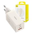 Sieťová nabíjačka Baseus GaN5, 2x USB-C + USB, 65 W + kábel 1 m (biela)