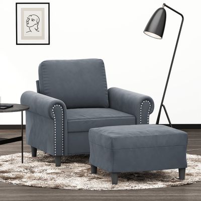 vidaXL Kreslo s podnožkou tmavosivé 60 cm zamat