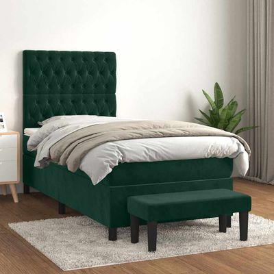 vidaXL Posteľný rám boxsping s matracom tmavozelený 80x200 cm zamat