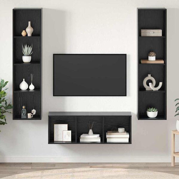 vidaXL Zostava TV skriniek Nástenný 3 pcs Čierny dub Kompozitné drevo