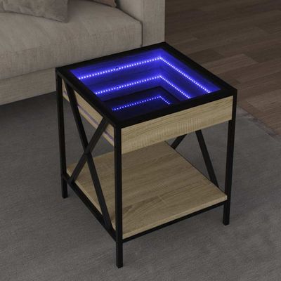 vidaXL Konferenčný stolík s nekonečnými LED dub sonoma 40x40x49 cm