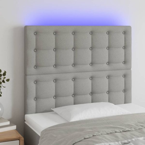 vidaXL Čelo postele s LED bledosivé 80x5x118/128 cm látka