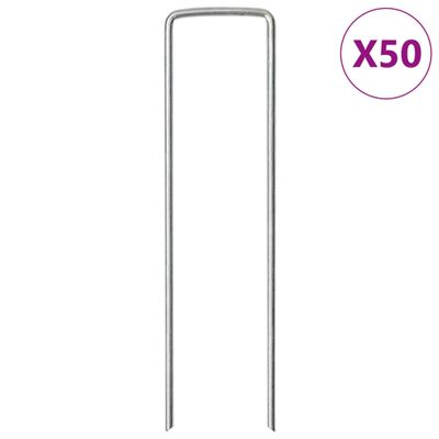 vidaXL Stanové kolíky v tvare U 50 ks 15x3,5 cm pozinkovaná oceľ