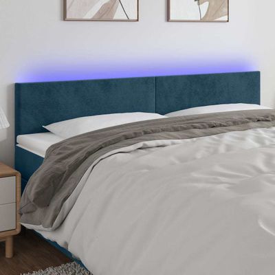 vidaXL Čelo postele s LED tmavomodré 180x5x78/88 cm zamat
