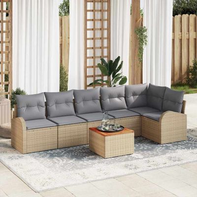 vidaXL Súprava záhradných pohoviek 7 pcs Beige a svetlo šedá polyratan