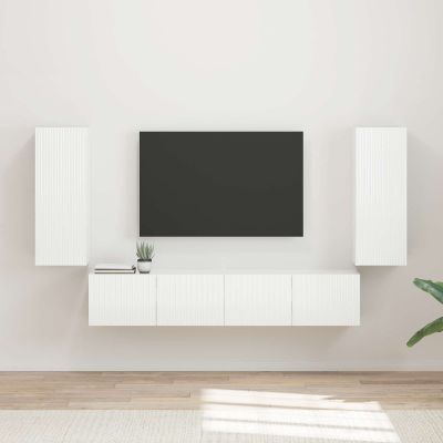 vidaXL Sada nástenného kabinetu na TV 4 pcs Vysoký lesk bielej