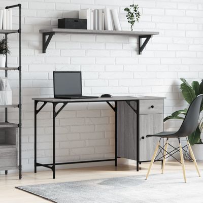 vidaXL Počítačový stôl sivý sonoma 131x48x75 cm kompozitné drevo